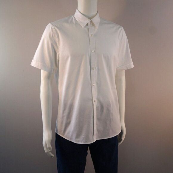 Michael Kors Trim Stretch Mens Shirt Size Large White Short Sleeve Button Front - Picture 2 of 13